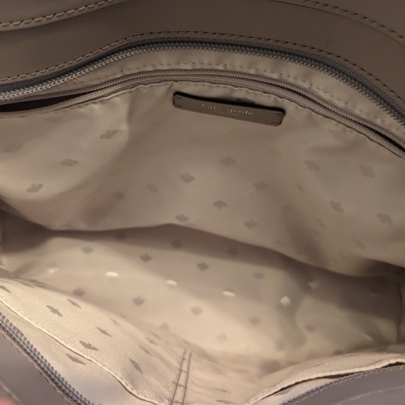 GUC Kate Spade large leather lavender tote zip top gray glitter flower charm - Picture 10 of 16